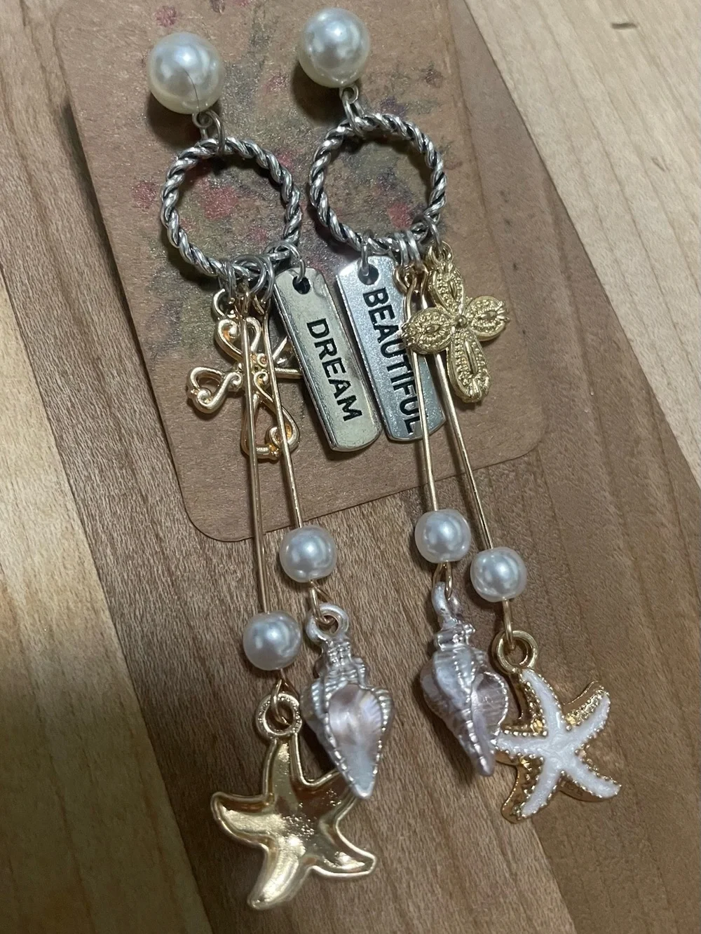 Pearl & Gold Seashell Drop Earrings - Picture 4 of 4